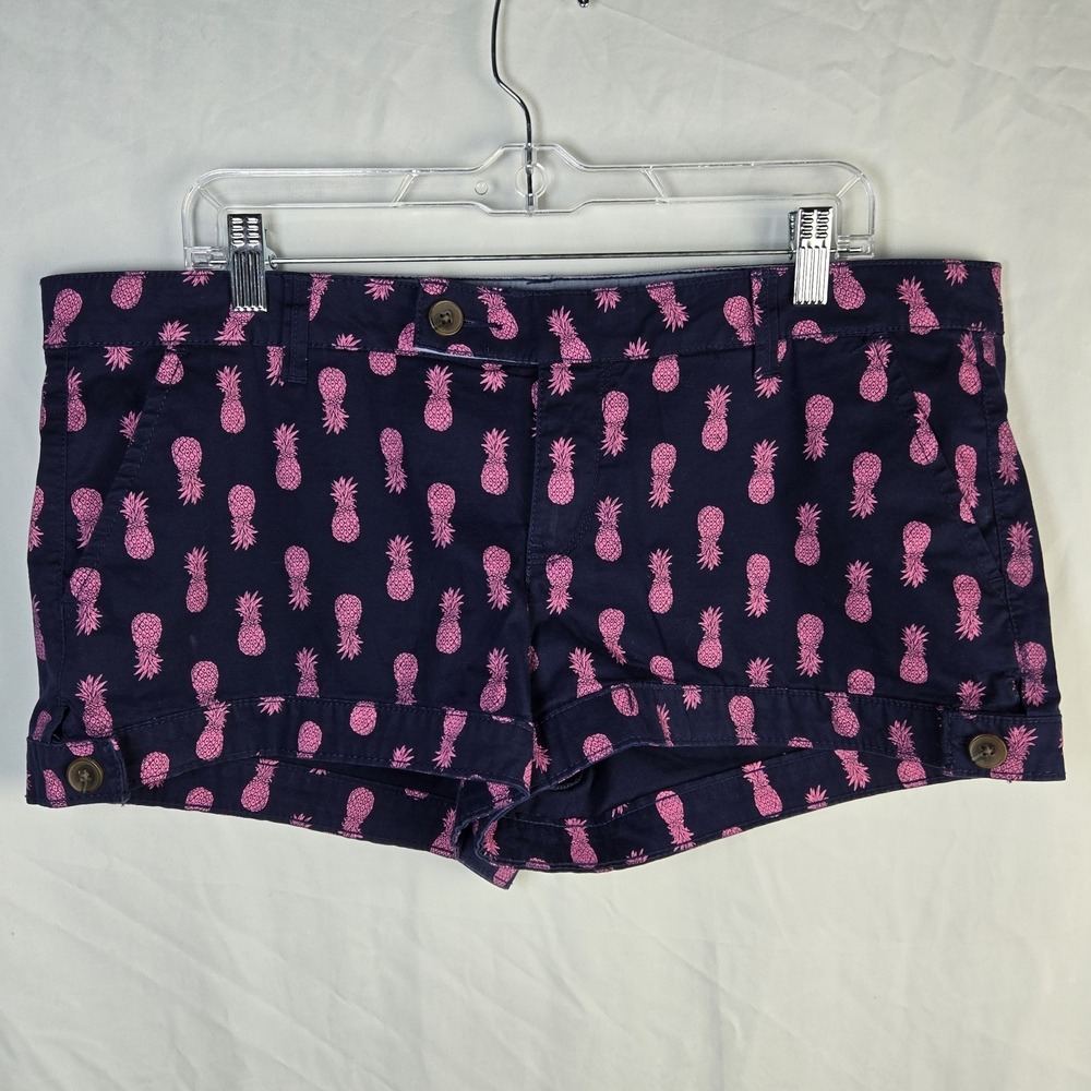 SO Pineapple Chino Shorts Navy Blue Beach Vacation Novelty Juniors 17 Preppy